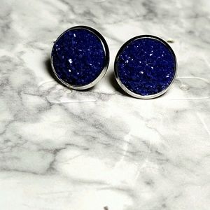 Royal Blue Druzy Stud Earrings